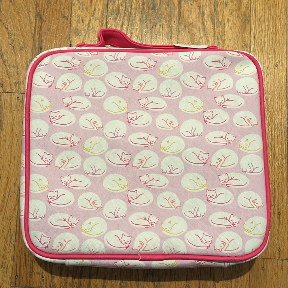 NWT Pink and white Cat Print Cosmetic Bag